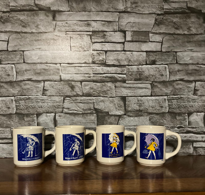 Morton Salt Girl Coffee Mugs Set of 4 When It Rains It Pours -1914,21,56,68