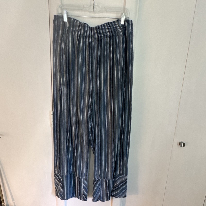 Free people Striped Wide Leg Trousers Blue Indigo. Pockets. Size Large.