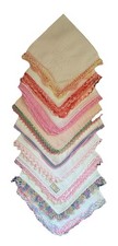 Lot of 9 Vintage Hankies Handkerchiefs Crocheted Tatting, 100 Linen