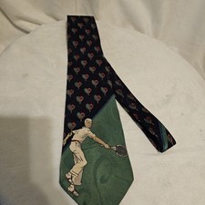 Hunt Club Necktie Tie Mens Tennis Graphic 100 % Silk Made In USA