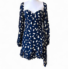 NWT Reformation Splatter Print Cammi Mini Dress Navy/White Size 8