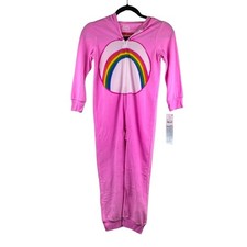 Care Bears Cheer Bear Pink Fleece Hooded Union Suit Pajamas Girls L 10/12