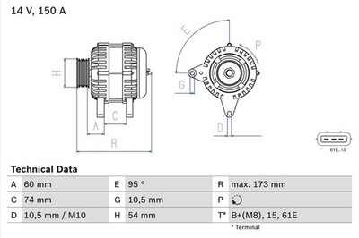 Alternator Bosch for BMW 5 (E39) 520d 0 986 045 031