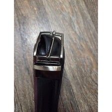 Full Grain Cowhide Leather Reversible Belt Black Burgundy Silver Buckle 34 85