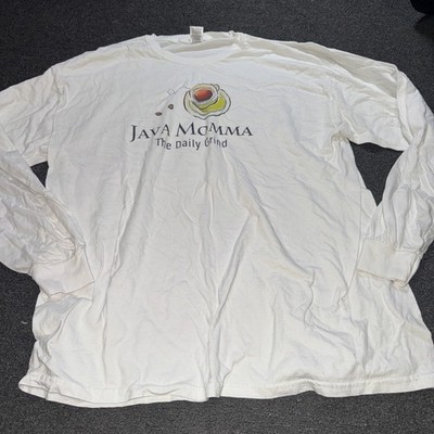 Java Momma The Daily Grind Adult Size 2XL White Long Sleeve T-Shirt