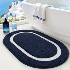 Blue Oval Bathroom Rug 20x32 Inch NonSlip Washable Water Absorbent Bath Mat