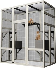 2-in-1 Walk-in Outdoor Cat Enclosure Large Wooden Cat House with Platforms