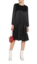 Ganni Sanders Dress Sz 4 LBD Long Sleeve Knee Length Viscose Satin Black 36 EU