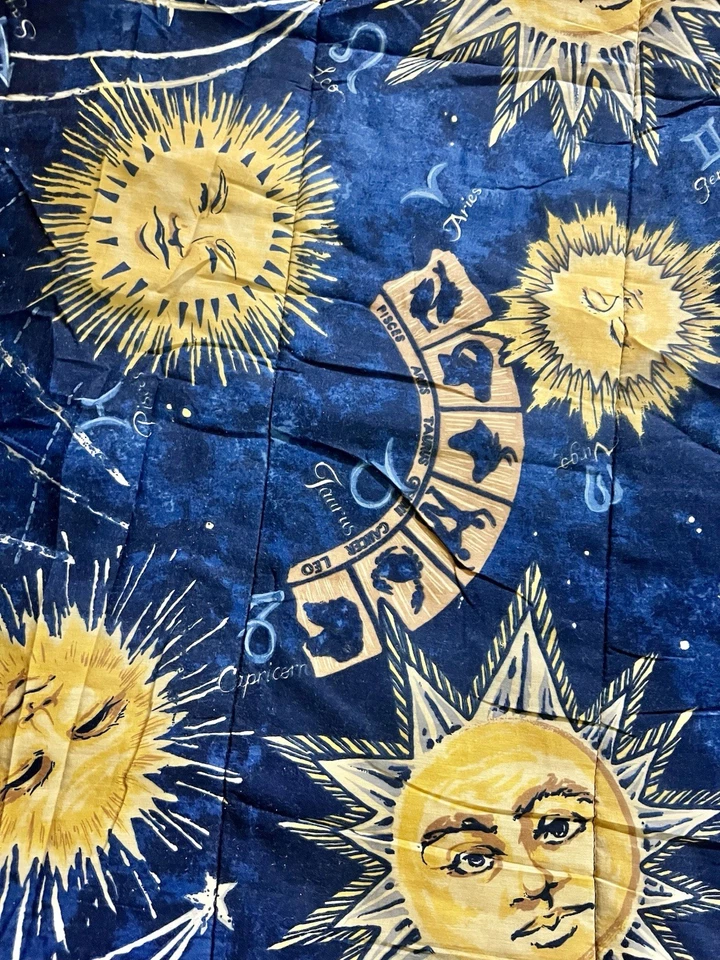 Auténtico juego de cama vintage Whimsigoth Celestial Sun Zodiac tamaño king 8 piezas Foto 2 de 4