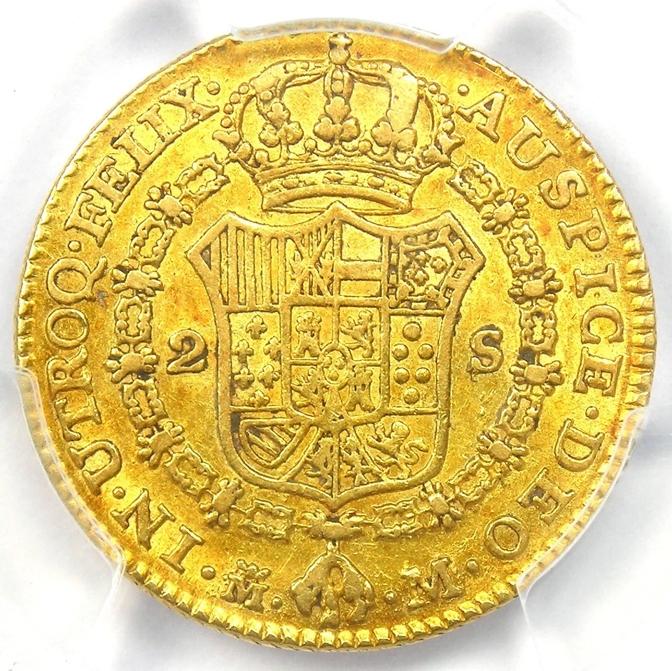 Moeda de ouro 1788 Espanha ouro Charles III 2 escudos 2E - Certificada PCGS AU50 - Rara! - Imagem 4 de 4