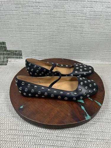 Madewell Flat Women Size 12 The Greta Ballet Black Leather Metal Studded Slip On