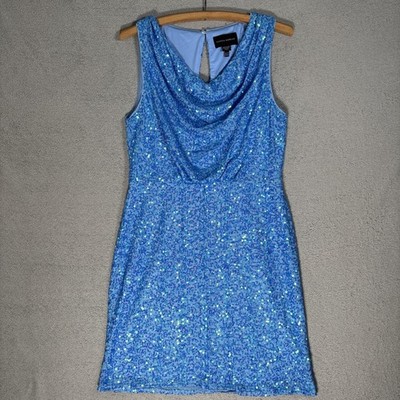 Donna Morgan Women s Dress Size 10 Blue Sequin Dress Cowl Neck Sleeveless Party