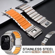 Luxus Edelstahl Gummi Metall Armband Für Apple Watch Ultra 49mm 11 10 9 8 7 6 SE