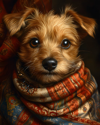 8x10 Cozy Storybook Dog with Scarf Around Its Neck Art Print - 447055305