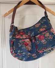 Cath Kidston Blue Floral Fabric Shoulder Tote Bag. Zip Up With Front Pockets. 