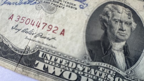 1953 $2 UNITED STATES Note RED Seal | Short SNORTER - Signature, Names? - Picture 4 of 4