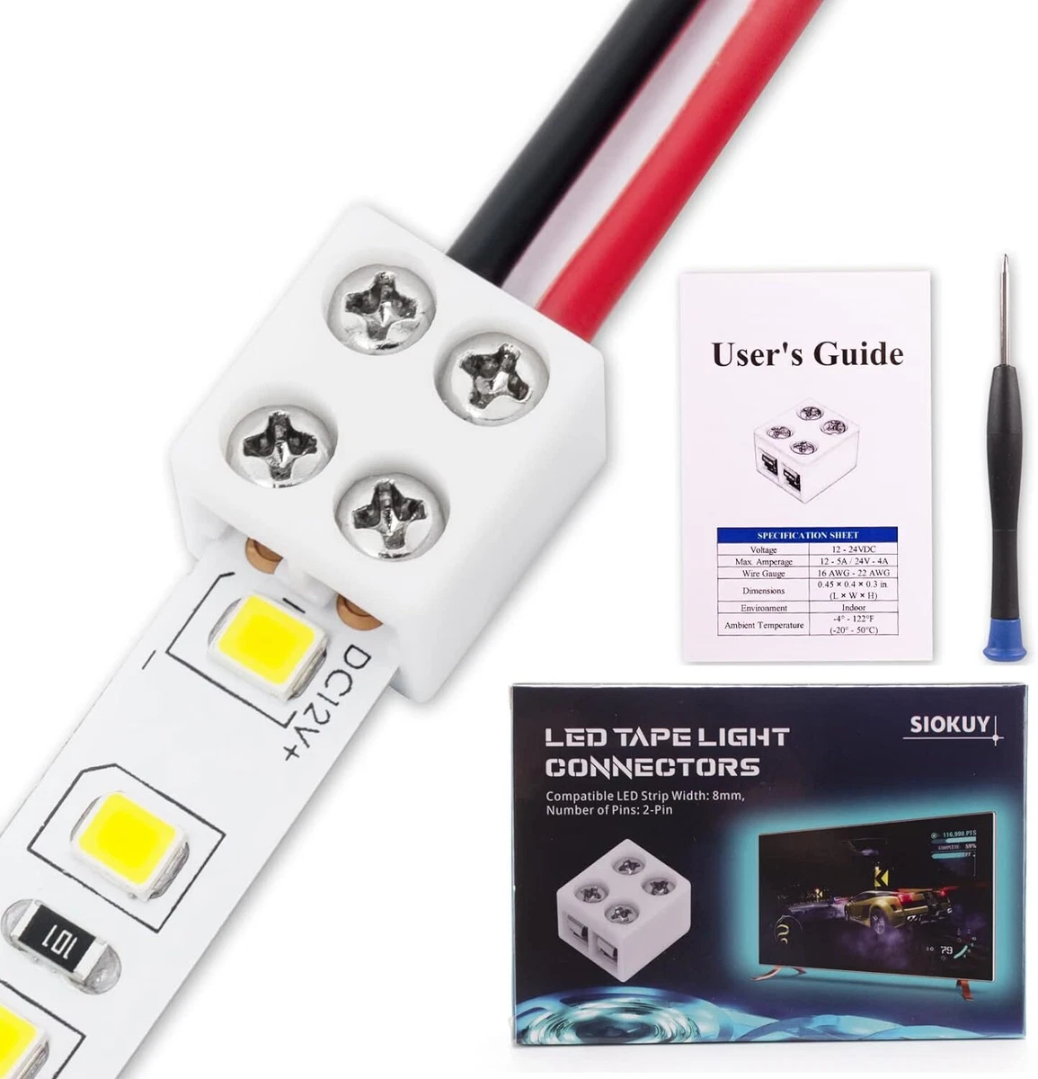 20 PCS 2 Pin 8mm Solderless LED Strip Connectors Reliable and