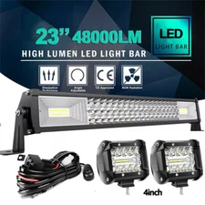 23inch Tri-Row 1200W LED Light Bar Combo Spot Flood Truck Offroad + 4" Pods Kit