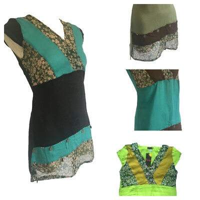 100 % Baumwolle Top mit transparenten Blumen Münze Perlen Detail Weste Boutique Fairtrade Boho