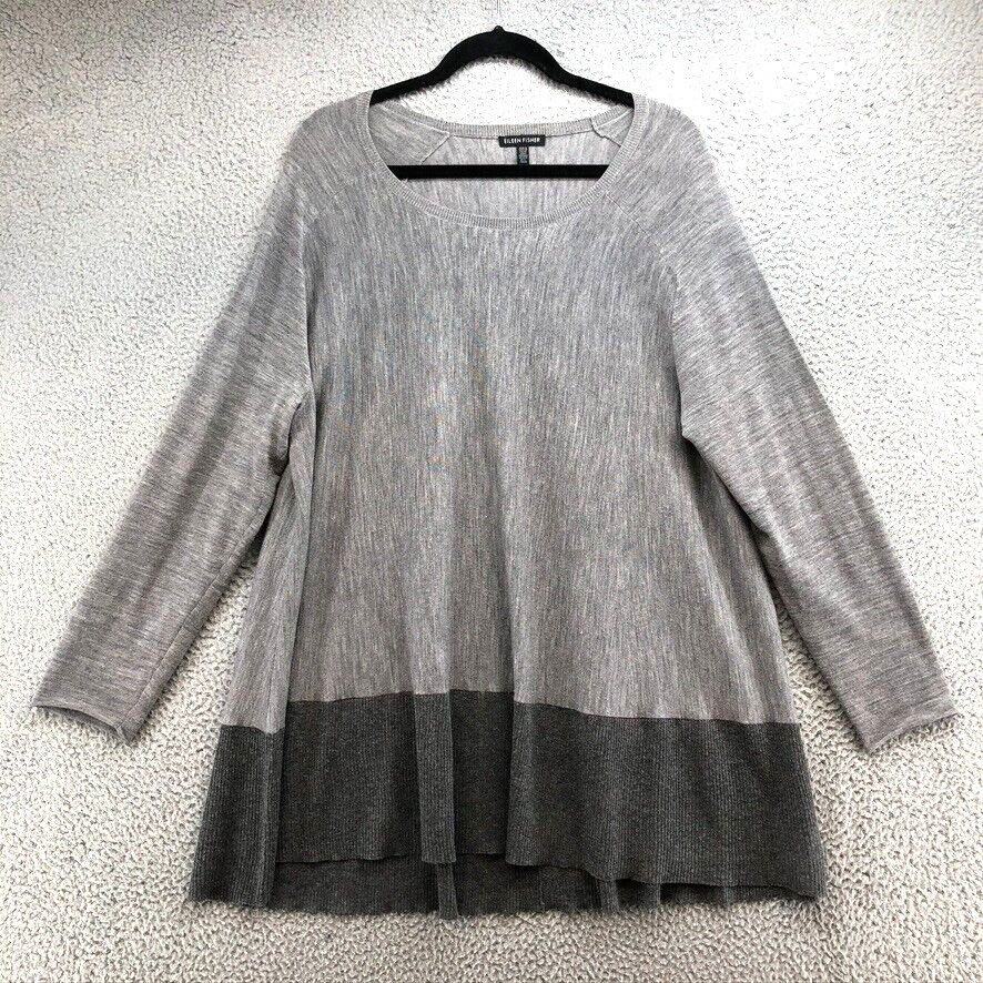 Eileen Fisher Merino Wool Sweater Jumper Womens XL Gray Black