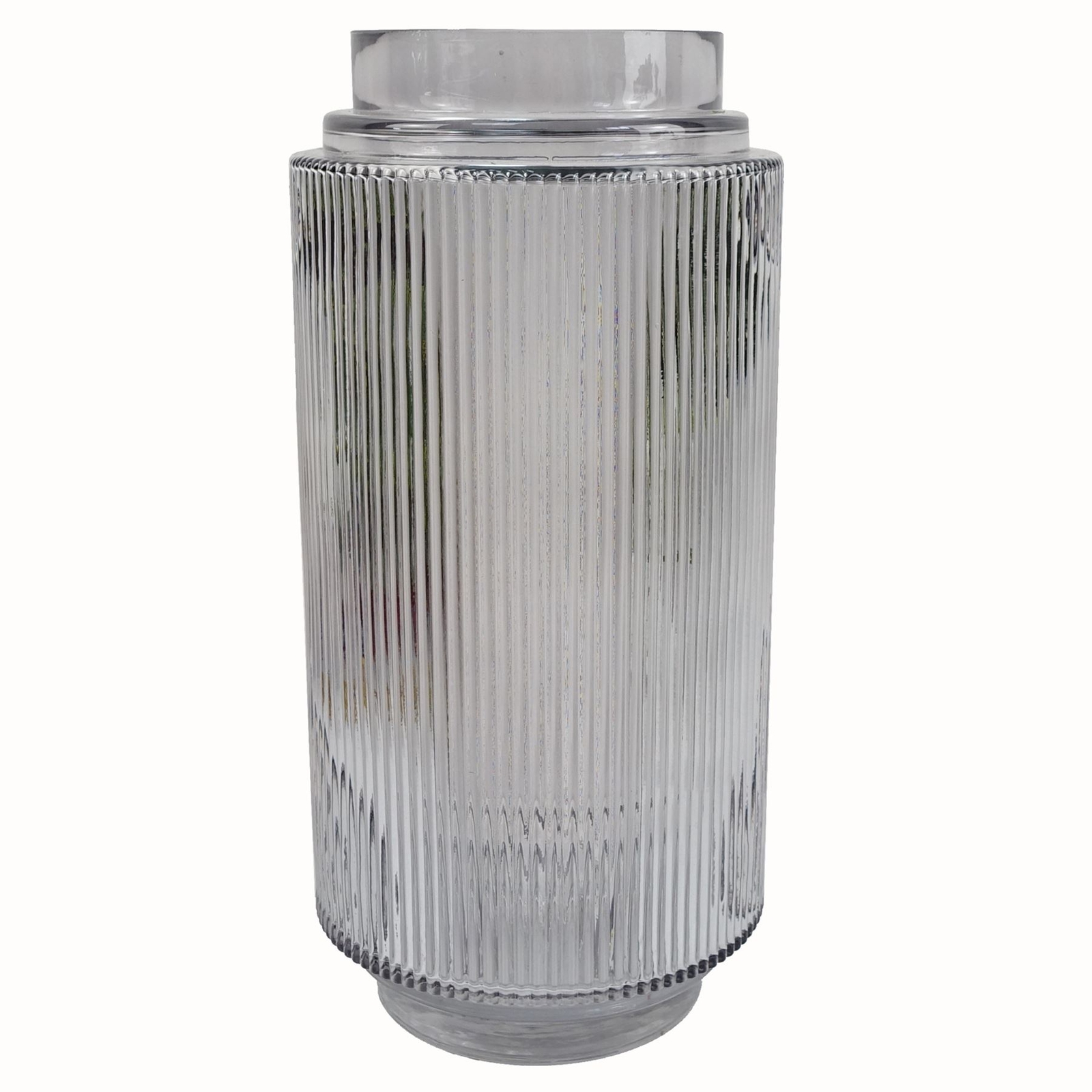 Designer Glass Vases, 31cm Clear Ridged - Image 2