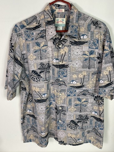 Reyn Spooner Men’s Hawaiian Shirt Cotton Tan Print Size Large
