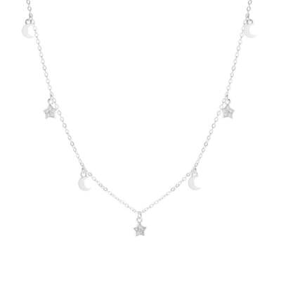 Sterling Silber Halskette Himmlischer Mond und Stern KM066