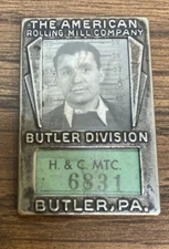 Vintage The American Rolling Mill Company Butler PA Division ID Badge