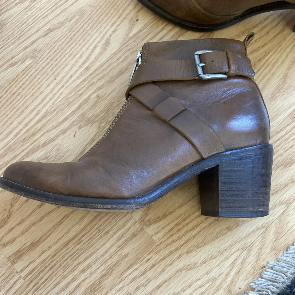 Diesel Mujer Botines 38 Envejecidos, Marrón, Cuero Cremallera 3” Tacón Foto 3 de 4