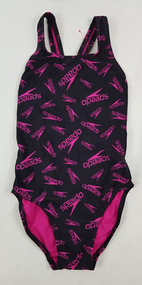 Speedo Boom Damen Medalist Badeanzug Schwimmanzug Einteiler, Schwarz/rosa, DE 32