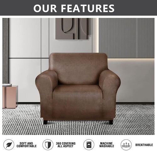 Elegant Dark Brown Faux Suede 1-Piece Armchair Slipcover - Washable & Non-Slip - Picture 4 of 9
