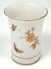VTG 4" Handpainted Gilded Rose  Butterfly Ceramic Bathroom Cup Vase Japan EUC