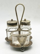 VINTAGE VERSILBERTER TELLER PLATTIERT TOP GLAS KRUZIFIX SET SALZ PFEFFER SENFTOPF AUF ST&Auml;NDER