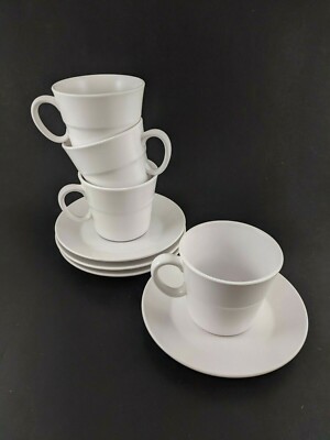 Noritake Progression Pearl White Coffee Mugs Cups Saucers Ceramic set of 4 Pcs