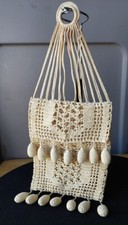 RETICULE PURSE, ANTIQUE CROCHET BAG, WOVEN DRAWSTRING. ACORN TASSLES. VERY NICE 