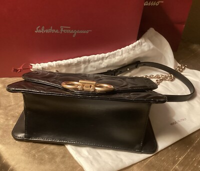 Authentic Salvatore Ferragamo Black Quilted Leather Shoulder