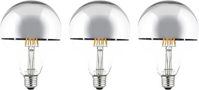 3Pack Half Chrome Globe Light Bulb, LED Edison, G40 2700K, 7W (75W), E26, 600LM