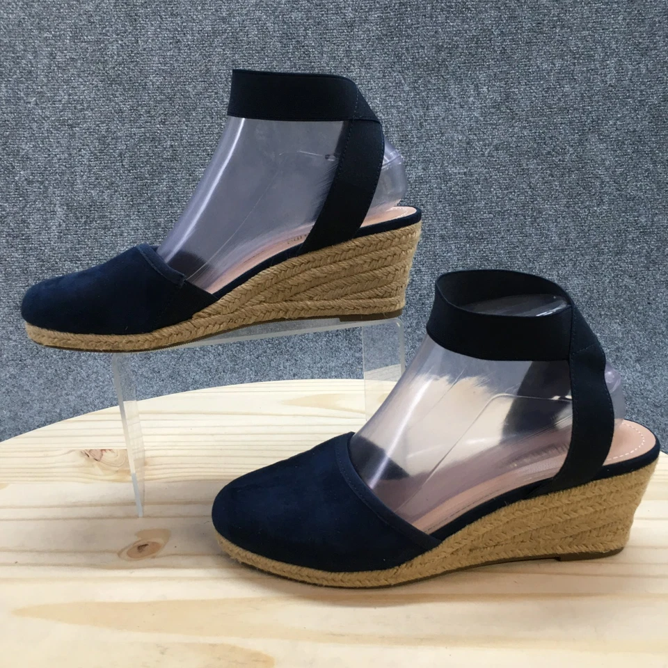 Sandalias Dream Pairs para mujer 8 alpargata Amanda azul gamuza punta almendra cuña Foto 2 de 4