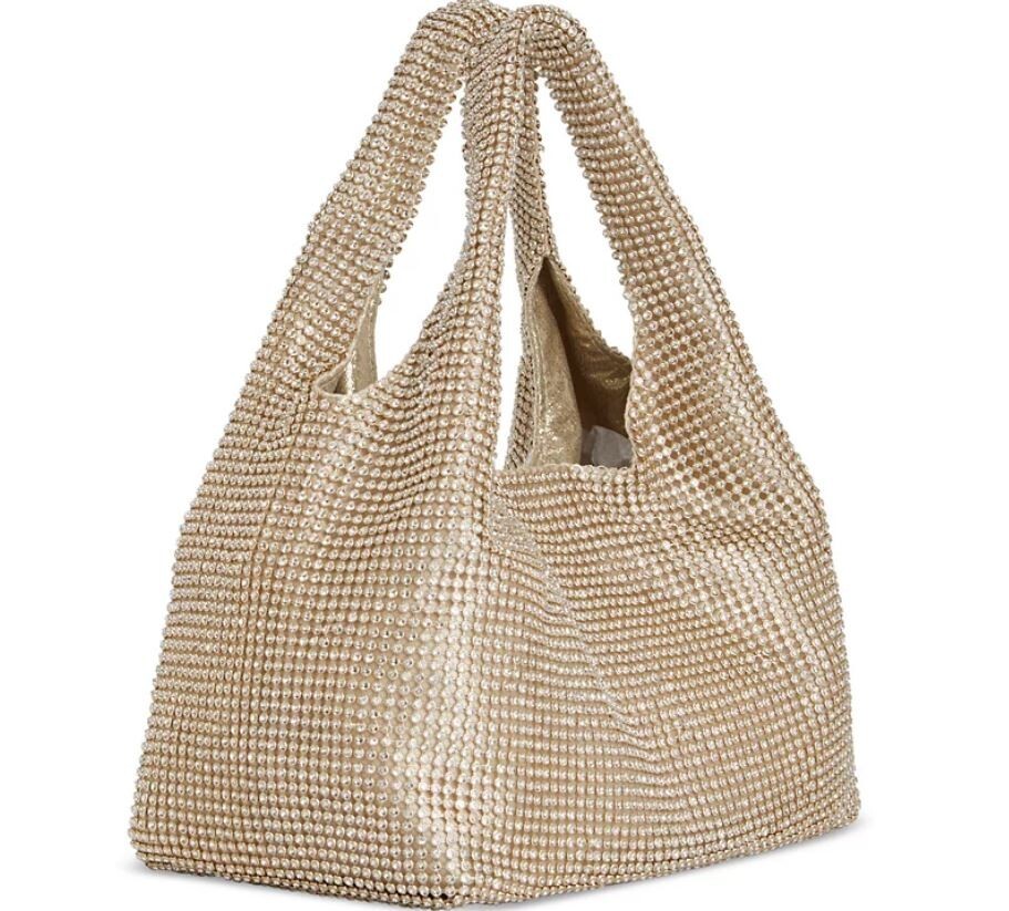 INC International Concepts mesh embellished crystal mini hobo bag -GOLD