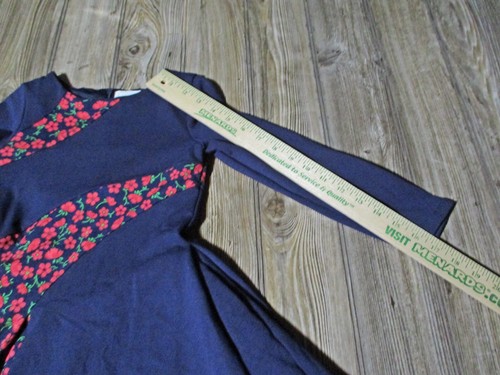 Chasing Fireflies Navy Pink Floral Pleated Flare Dress Side Pockets Girls Sz S - Picture 9 of 9
