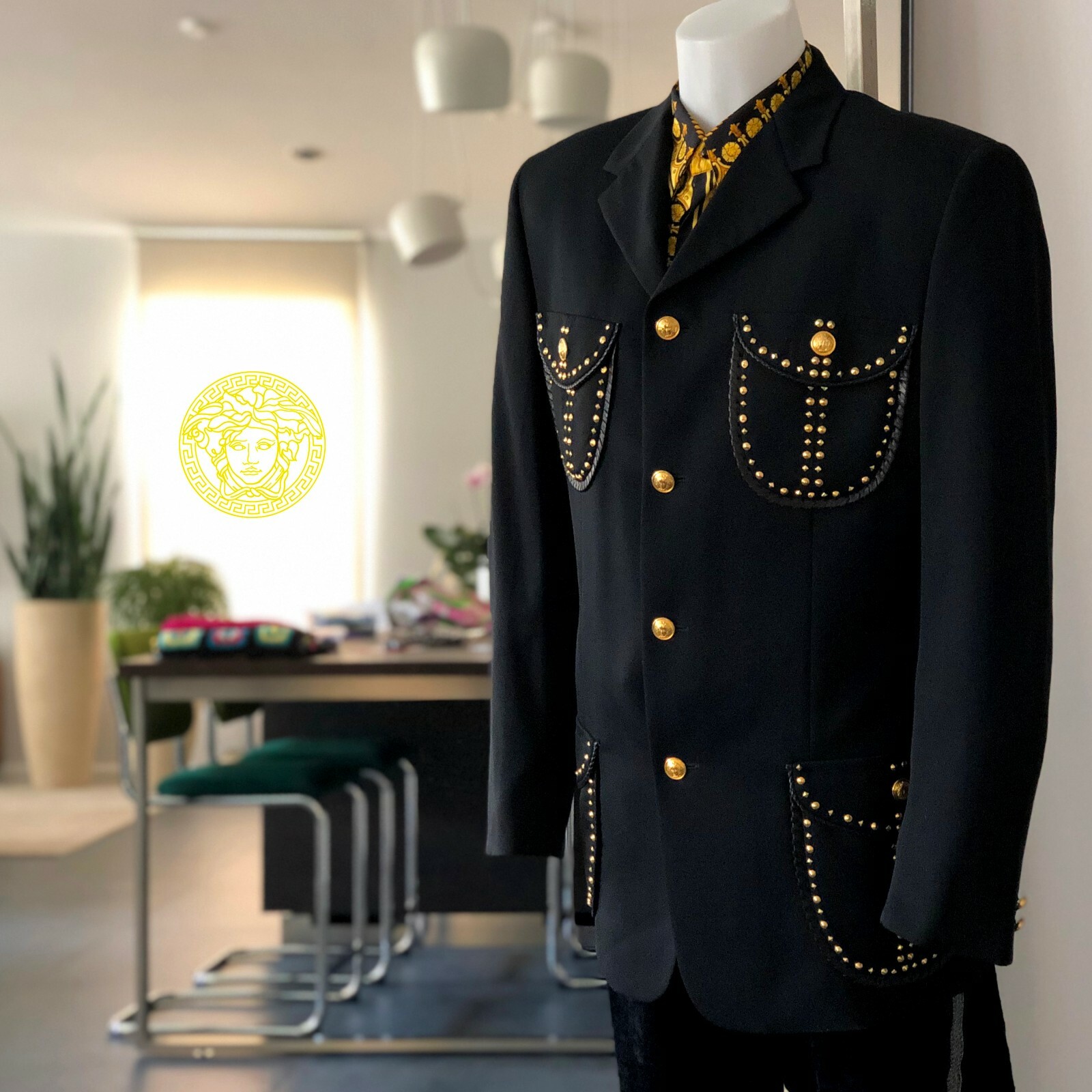 GIANNI VERSACE blazer wool leather & studded 4 button size IT 50 from S/S 1993 image 7