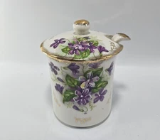 Vintage Arnart Creation Sugar Dish Jam Floral Hand Painted Porcelain Jar w/Lid