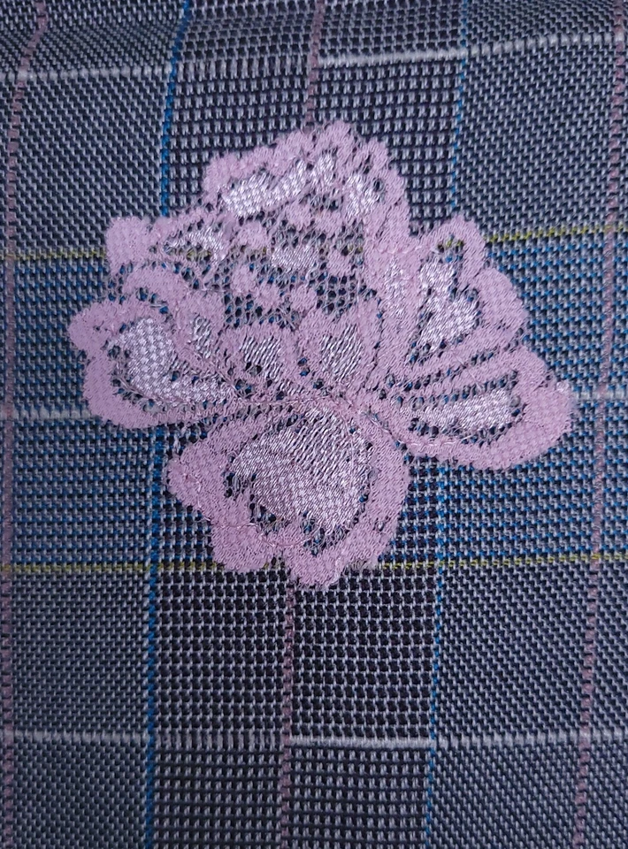 Plaid w Pink Lace Applique Flowers 1.25 YD x 58" Wide Y2K 2000s Factory Remnant - Image 2 of 3