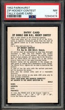 1962-63 Parkhurst NHL #NN0 Zip Hockey Contest Tally Game Unmarked Card PSA 7 NM