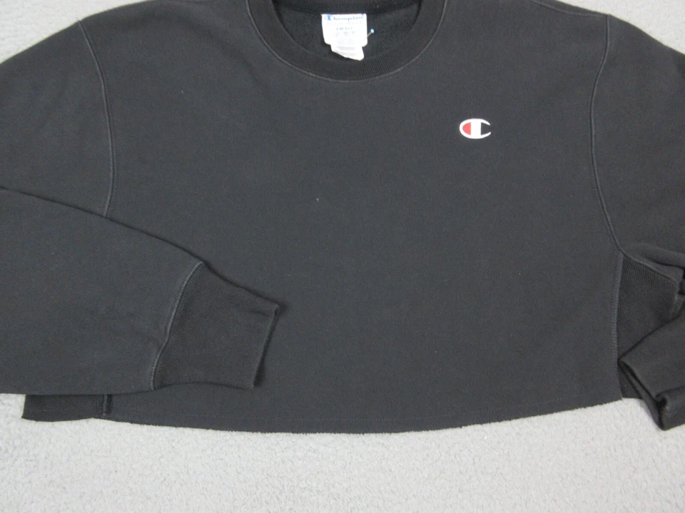 Suéter Champion Mujer Adulto Pequeño Negro Recortado Tejido Inverso Logo Damas Foto 2 de 4