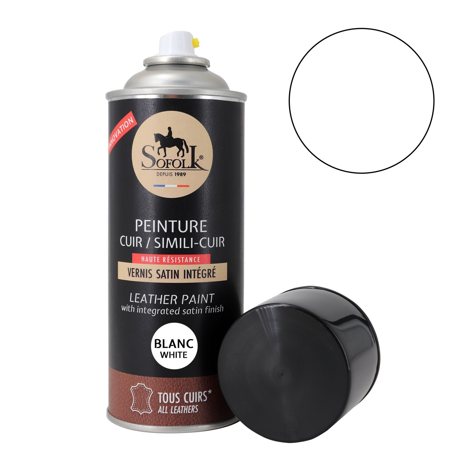 Peinture cuir blanc spray finition satinée pour canapés et sièges auto