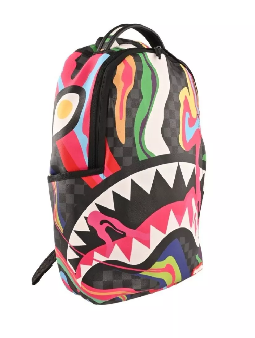 Sprayground Checkered Shark Paris Lips Backpack Brown Monogram Books Bag  School