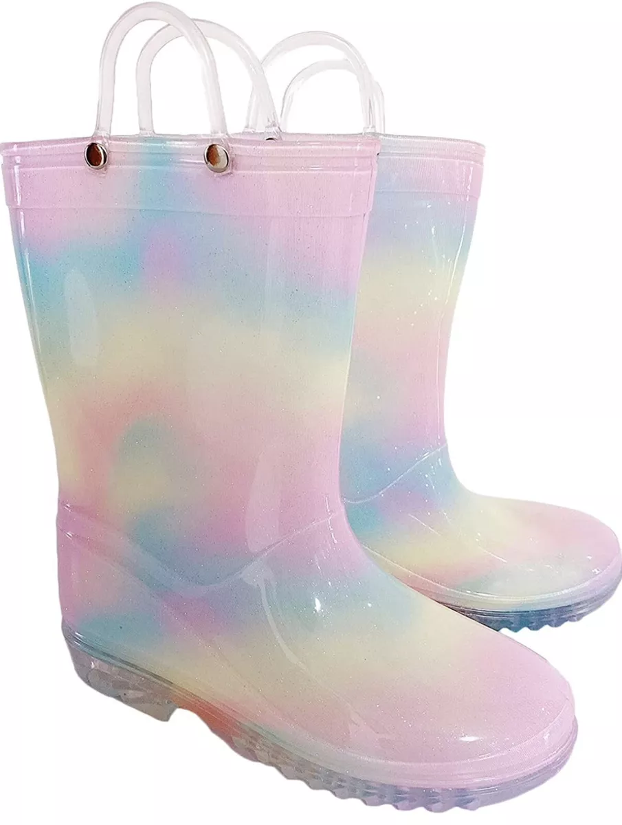 Girls Waterproof Non Slip Rainbow Colour Rubber Wellington Boots Size 5 Eur 22