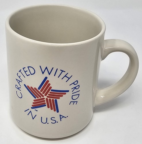 Taza o taza de café molino textil vintage años 80 "hecho a mano con orgullo en EE. UU"