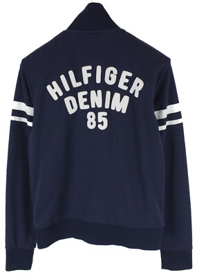 TOMMY HILFIGER Denim Sweatshirt Herren SMALL High Neck Full Zip Snap Buttons